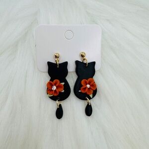 Cute Black Cat Polymer Clay Dangle Earrings